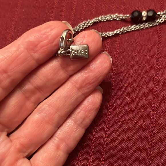 Chaps Double chain silver & black beaded necklace EUC - Picture 4 of 8